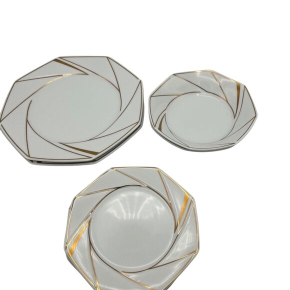 Ranmaru Gallery Octagonal White Gold Crystalline  2 Sets of 3 Pieces Japan - Picture 1 of 11